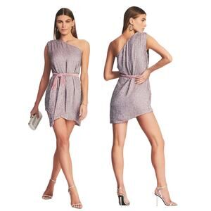 Retrofete Ella Dress One Shoulder Mini Sequin Embellished Velvet Tie Party Sz L